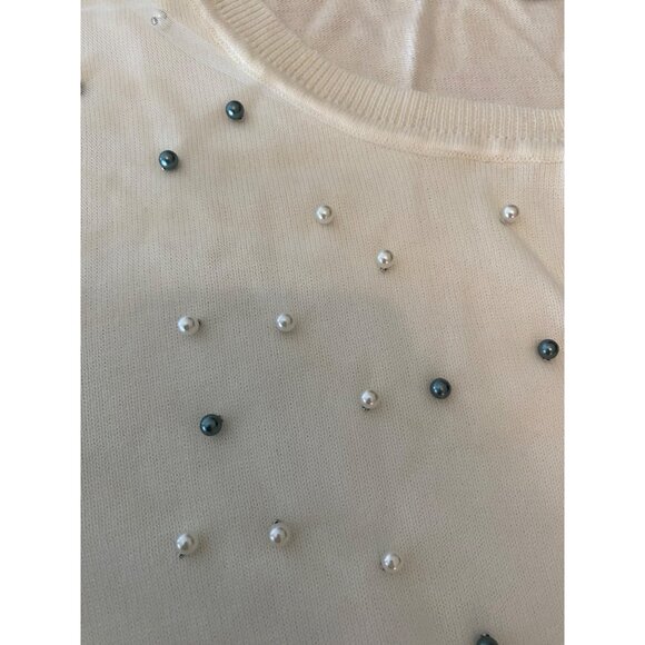 Roz & Ali Embellished Ivory Cardigan Sweater Faux Pearl Detail 3X - Picture 7 of 11